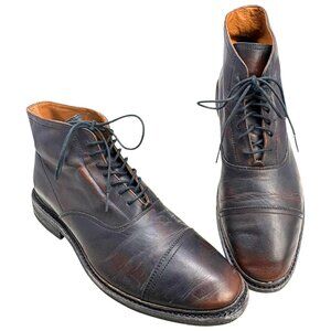 Frye Paul Distressed Black Brown Leather Cap Toe Balmoral Boot M